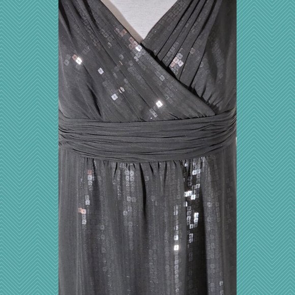 Ann Taylor NWT $289 Black Sequined Surplice Empire Waist Dress - Picture 2 of 6
